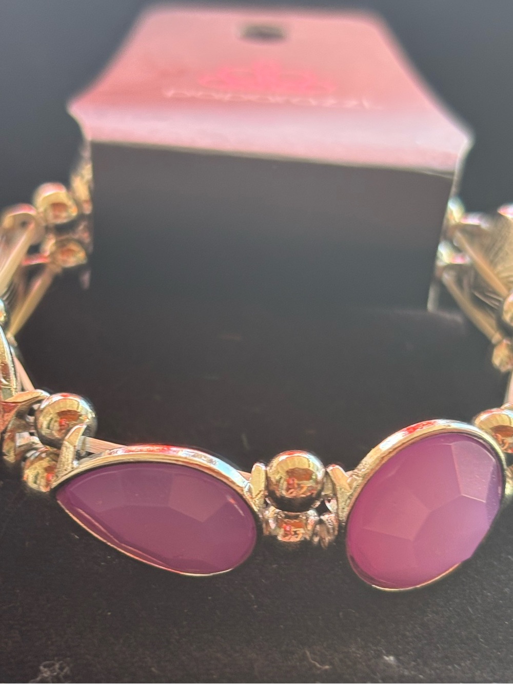 Gold-Tone Bracelet with Purple Faceted Stones - Women Jewelry